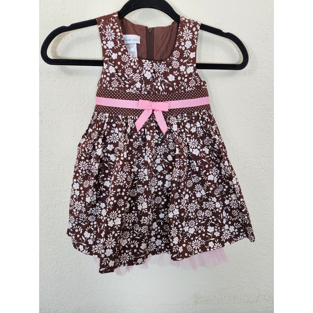 Bonnie Jean Girls Dress 2T Cotton Blend Brown Floral Tulle Sleeveless
